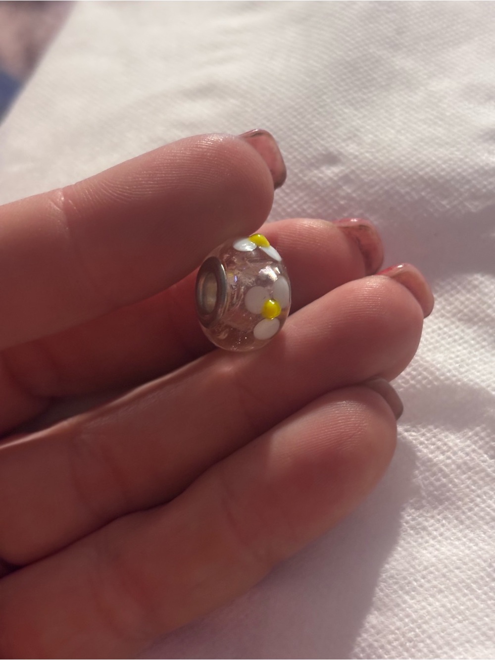 Yellow & White Floral Glass Bead Charm for Women
